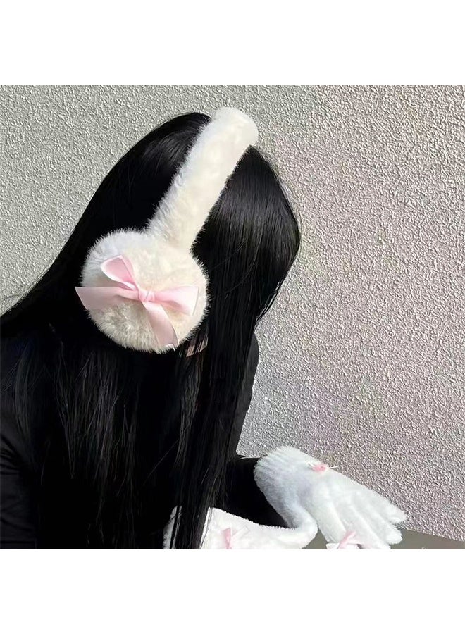 YJ Women’s Foldable Winter Earmuffs Made of Soft Faux Fur with an Elegant Feminine Design Decorated with a Cute Pink Bow, Providing Warmth and Excellent Ear Protection - Image 3