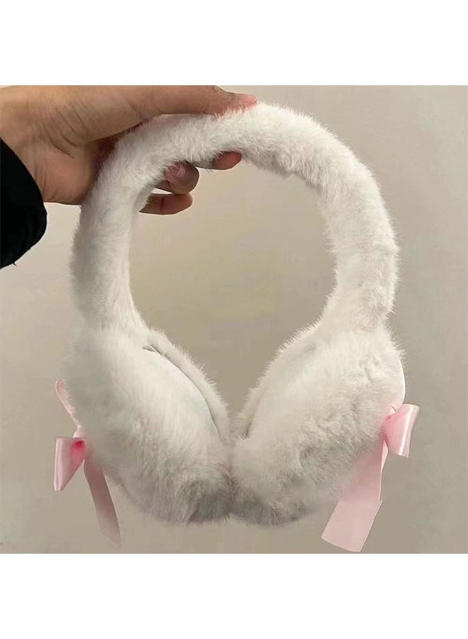 YJ Women’s Foldable Winter Earmuffs Made of Soft Faux Fur with an Elegant Feminine Design Decorated with a Cute Pink Bow, Providing Warmth and Excellent Ear Protection - Image 4