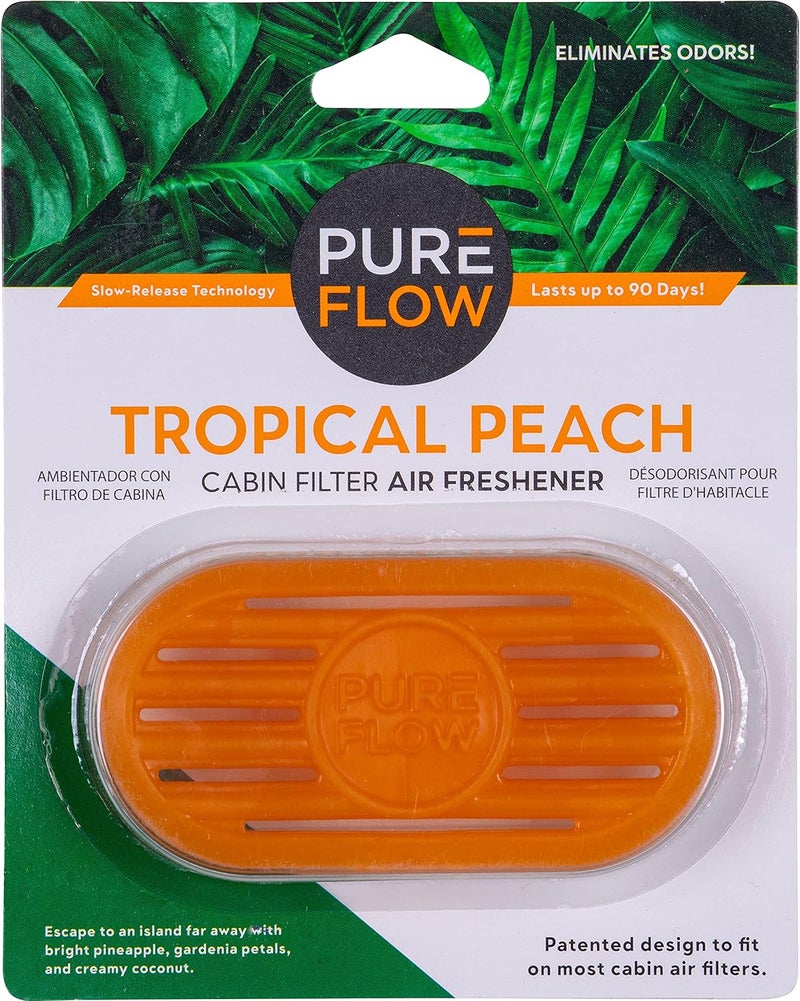 Pureflow Cabin Filter Air Freshener with Odor Eliminator – Fits on Most Car, Truck, and SUV Cabin Air Filters - Tropical Peach (1 Pack) - Image 1