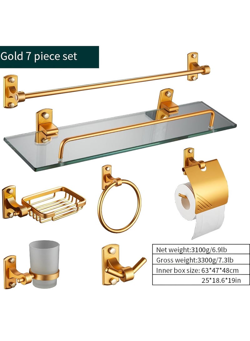 طقم ملحقات أجهزة الحمام من 7 قطع، يتضمن رف مناشف/حامل رف، و مناشف، وحامل ورق تواليت، وصحن صابون، وحلقة مناشف يدوية، وحامل أكواب، وخطاف رداء - Image 3