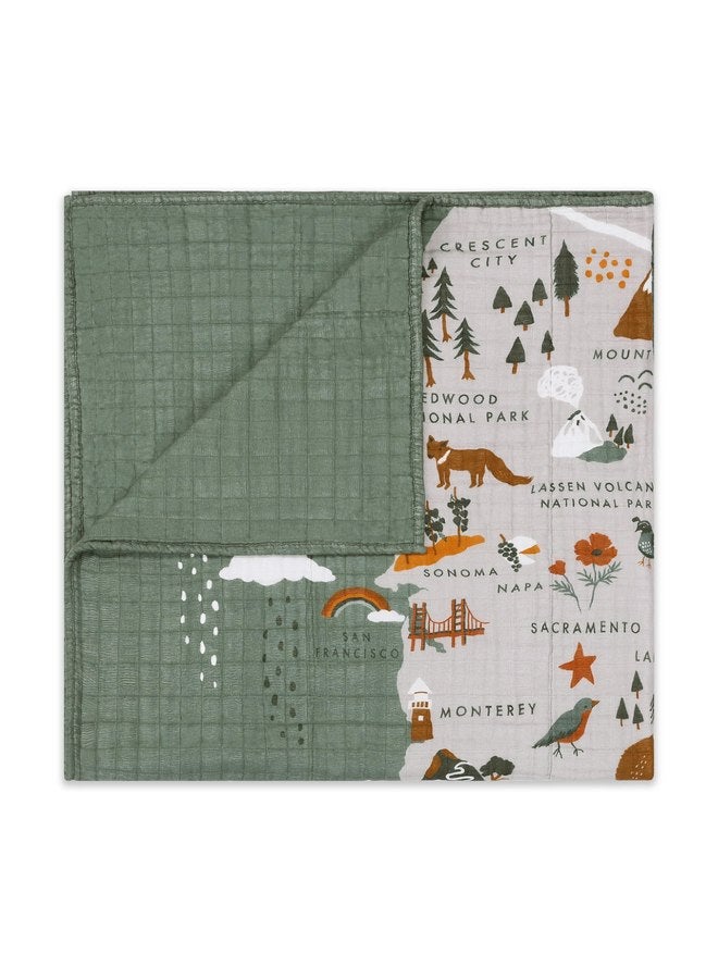 babyletto 100% Organic Cotton Quilt, GOTS-Certified, 3-Layers of Ultra-Soft and Breathable Muslin - Calfornia - Image 1