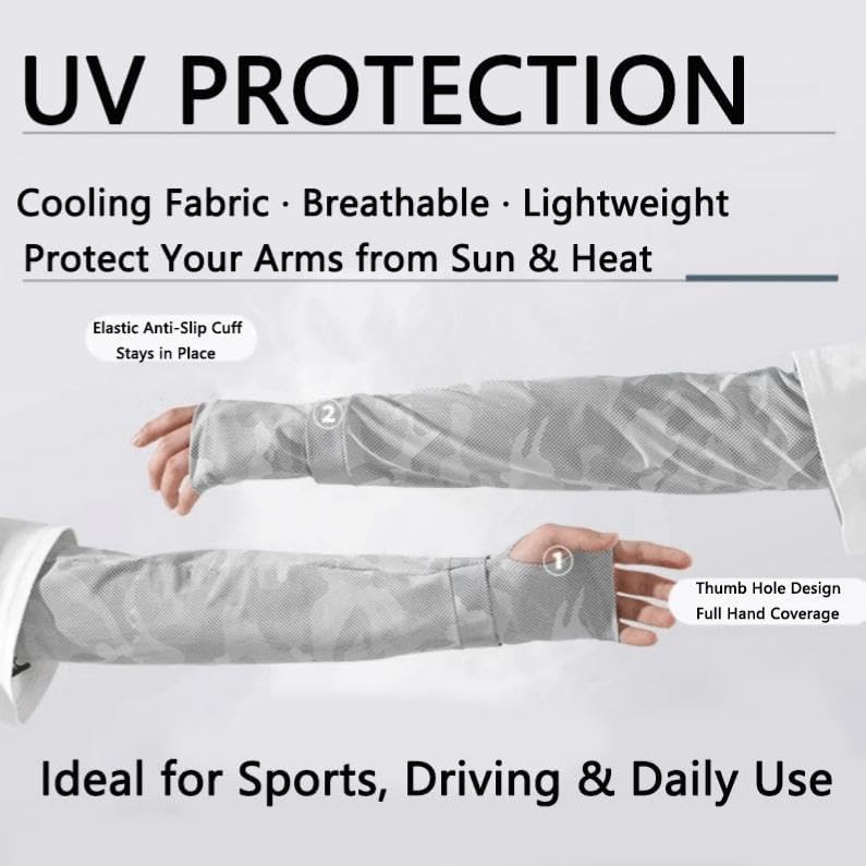 أكمام ذراع للحماية من أشعة الشمس من نوع UV، مناسبة للنساء والرجال؛ تتميز بتصميم خفيف ومريح، وقابلة للتنفس، وتساعد على الحفاظ على برودة الجسم أثناء ممارسة الأنشطة الخارجية. - Image 1