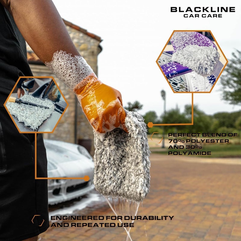 Blackline Microfiber Automotive Wash Mitt Premium Scratch Free Wash Mitt for Car CleaningCar Detailing Accessory Works with Bucket Car Shampoo or Foam Cannon 7030 Microfiber Blend 9x11 - Image 4