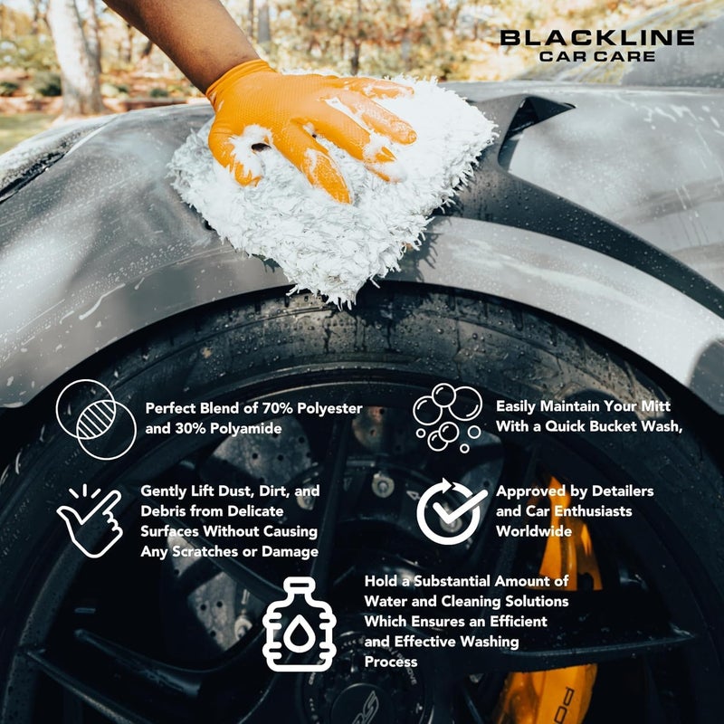 Blackline Microfiber Automotive Wash Mitt Premium Scratch Free Wash Mitt for Car CleaningCar Detailing Accessory Works with Bucket Car Shampoo or Foam Cannon 7030 Microfiber Blend 9x11 - Image 5