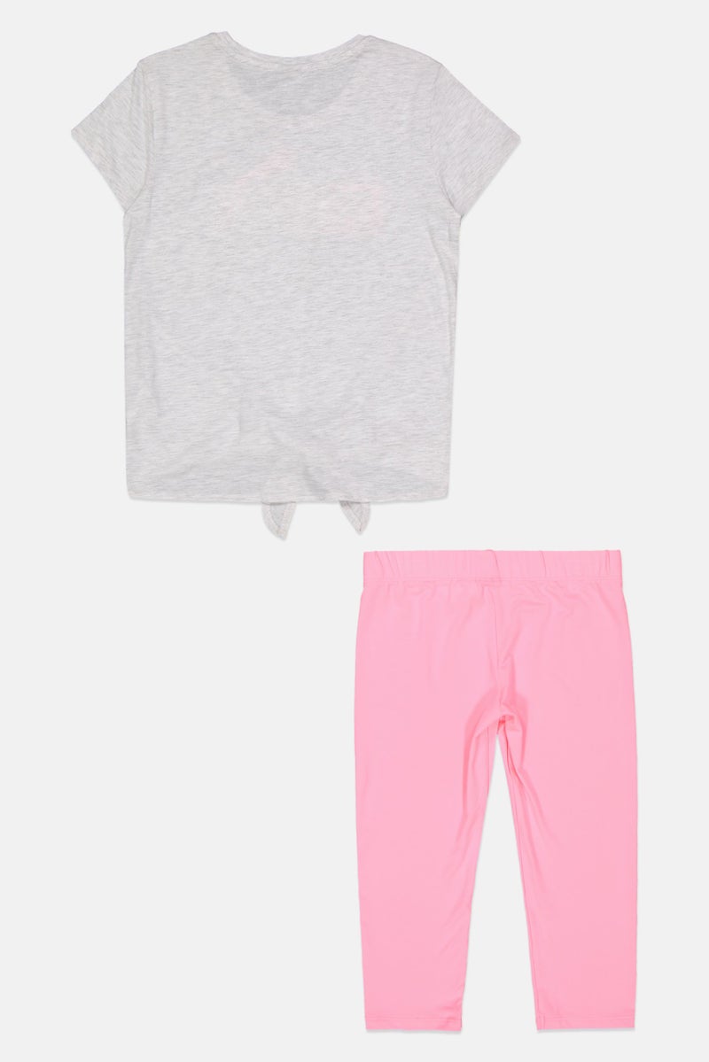 PUMA Kids Girl 2 Pieces Sportswear Fit Heather Jersey Set, White/Pink - Image 2