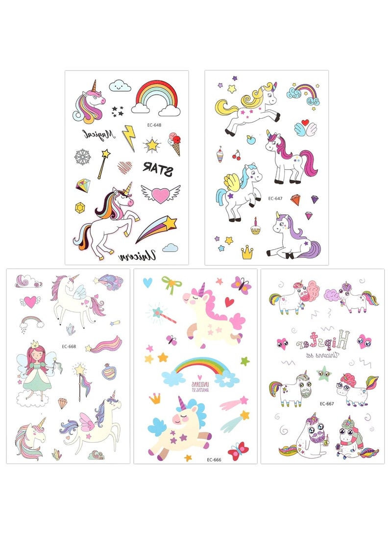 قوس قزح أورينبو 13 ورقة، 145 قطعة من ملصقات وشم يونيكورن المؤقتة للأطفال والفتيات، وشم يونيكورن لطيف، لوازم حفلات يونيكورن، هدايا رائعة للفتيات لحفلات أعياد الميلاد، حشوات أكياس الهدايا - Image 3