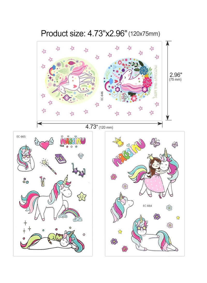قوس قزح أورينبو 13 ورقة، 145 قطعة من ملصقات وشم يونيكورن المؤقتة للأطفال والفتيات، وشم يونيكورن لطيف، لوازم حفلات يونيكورن، هدايا رائعة للفتيات لحفلات أعياد الميلاد، حشوات أكياس الهدايا - Image 2