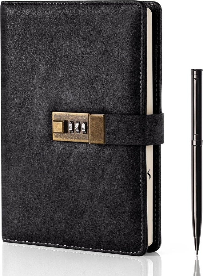 PiyuBind Diary with Lock A5 PU Leather 240 Pages, Vintage Lock Journal with Pen & Gift Box, Lockable Diary for Women and Men, 8.6 x 5.8 Inches (Black) - Image 1