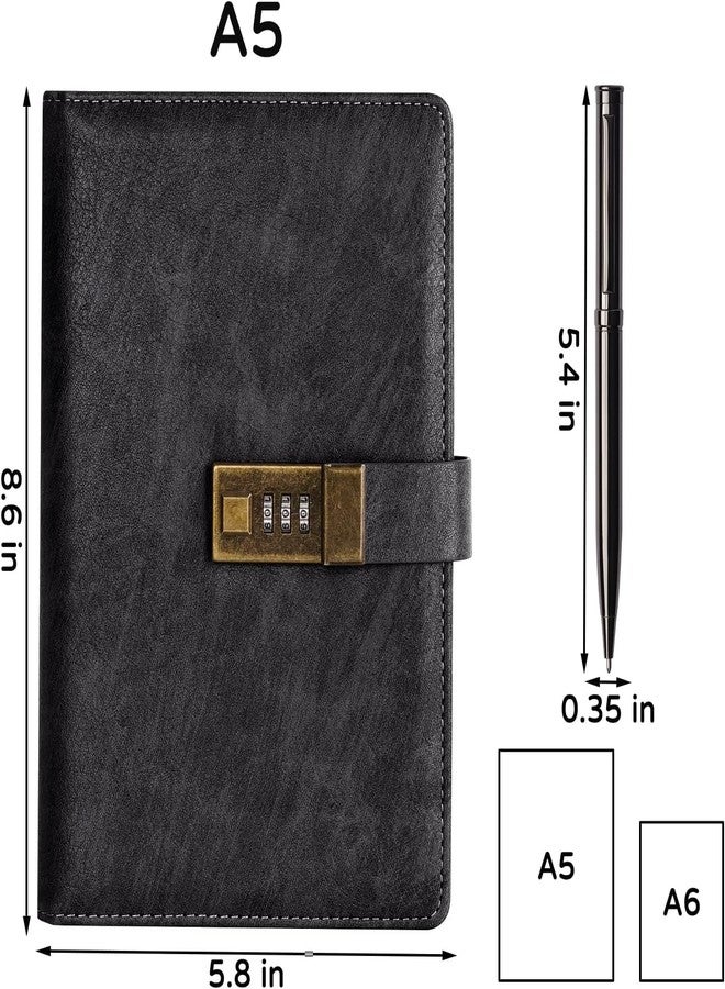 PiyuBind Diary with Lock A5 PU Leather 240 Pages, Vintage Lock Journal with Pen & Gift Box, Lockable Diary for Women and Men, 8.6 x 5.8 Inches (Black) - Image 2