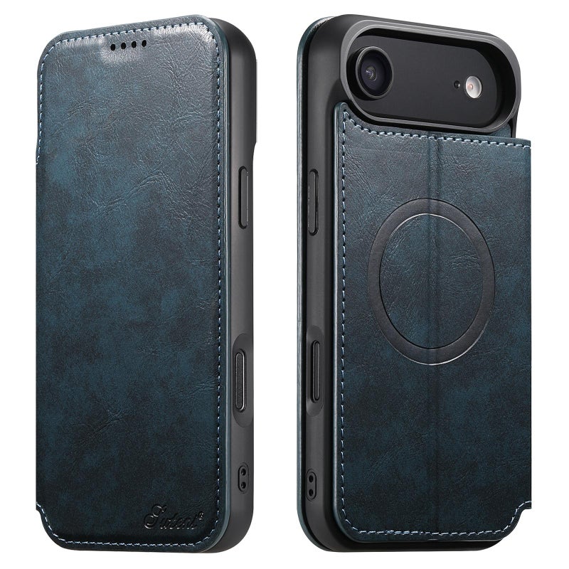 Suteni For Iphone Air J05 Leather Magnetic Magsafe Phone Case(Blue) - Image 1