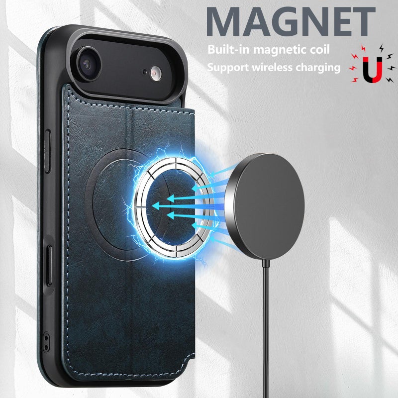Suteni For Iphone Air J05 Leather Magnetic Magsafe Phone Case(Blue) - Image 4