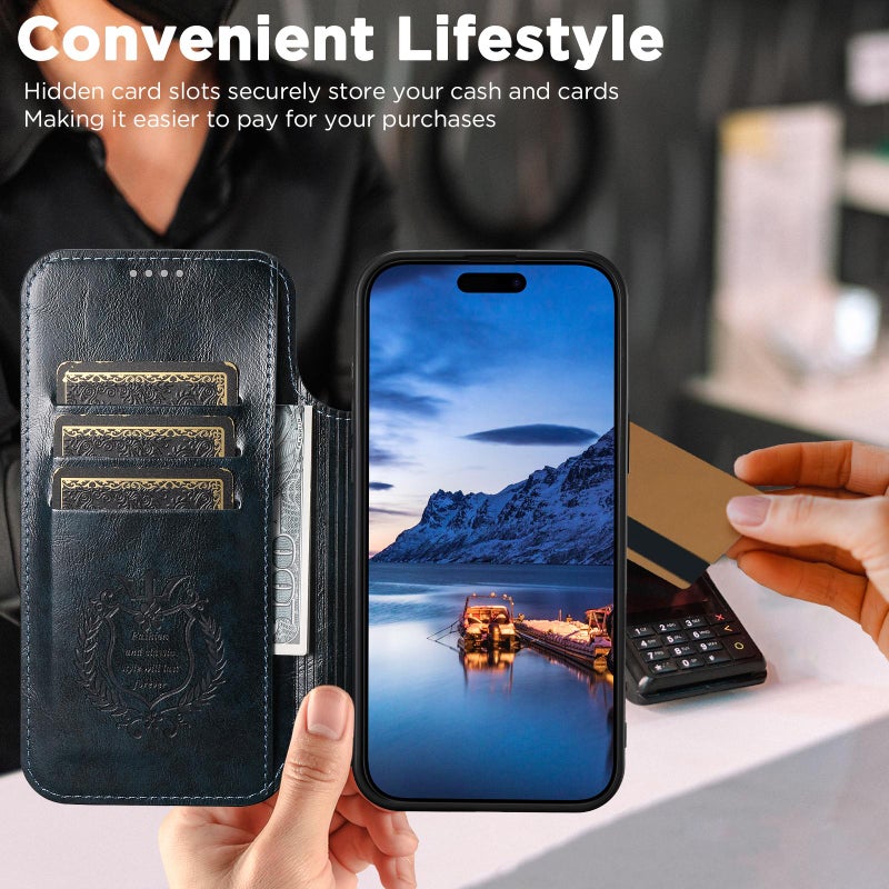 Suteni For Iphone Air J05 Leather Magnetic Magsafe Phone Case(Blue) - Image 5