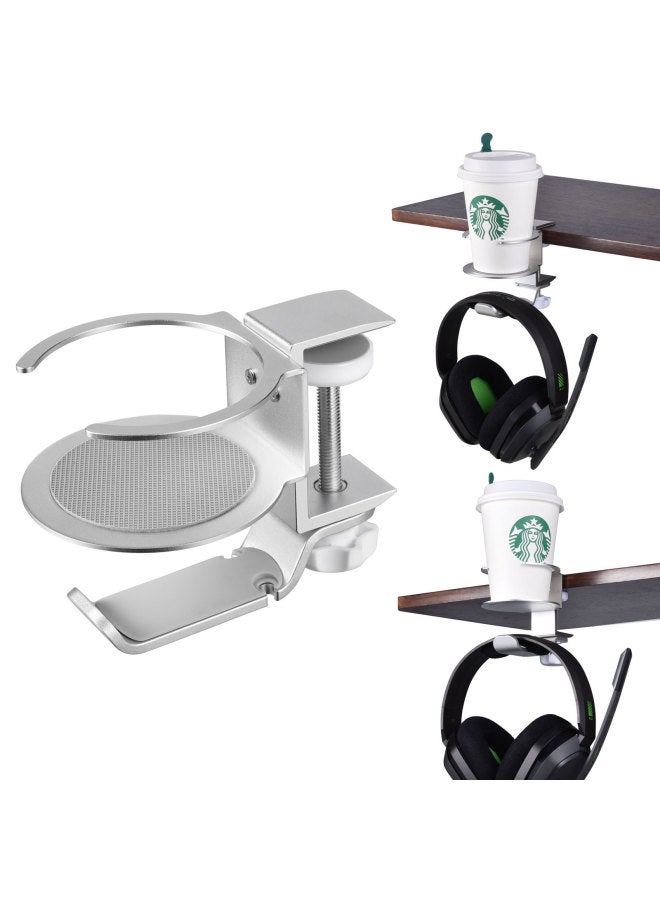 Creative Metal Rotatable Cup Holder Cup Holder Headset Hanger Headset Desktop Storage Cup Cup Clip-Color:Silver - Image 2