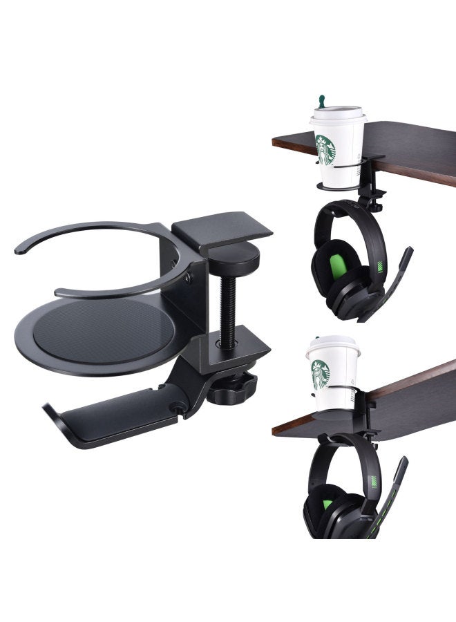 Creative Metal Rotatable Cup Holder Cup Holder Headset Hanger Headset Desktop Storage Cup Cup Clip-Color:Silver - Image 1