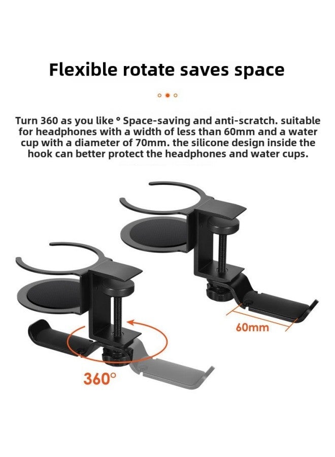Creative Metal Rotatable Cup Holder Cup Holder Headset Hanger Headset Desktop Storage Cup Cup Clip-Color:Silver - Image 3