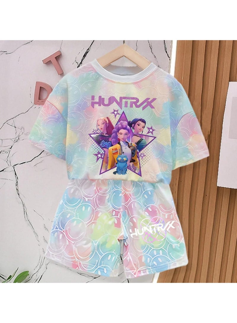 general K-POP: Demon-Hunting Girl Group Printed Short Sleeve and Shorts Set Available in Various Sizes Comfortable and Breathable - Image 1