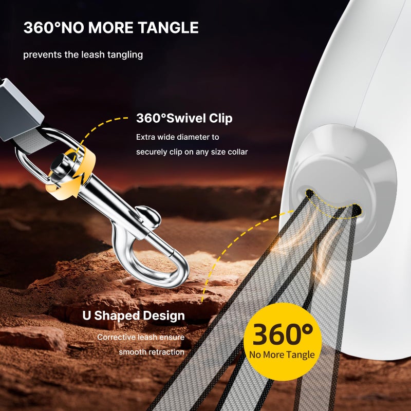 Petsuper AutoBrake Retractable Dog Leash for Medium and Large Dogs, 360Â° Tangle-Free Dog Leash and 16Ft Strong Nylon Tape, Ergonomically Comfortable and Lightweight Grip Handle (White) - Image 5