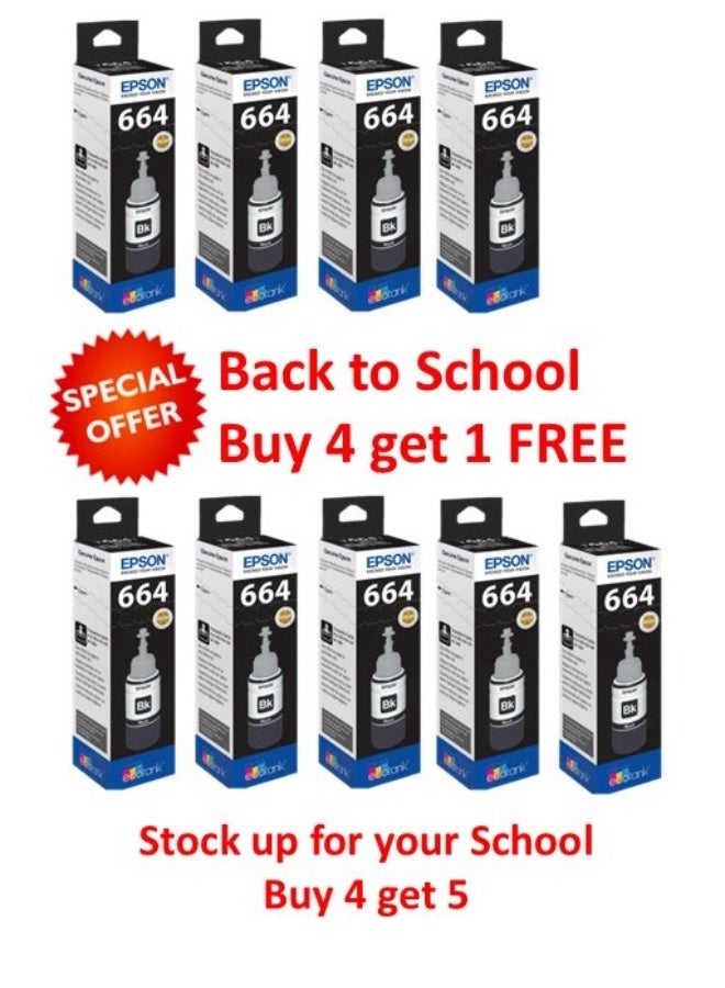 وحدة مجانية - اشترِ 4 واحصل على 5 زجاجة حبر إبسون إيكو تانك 664 - أسود