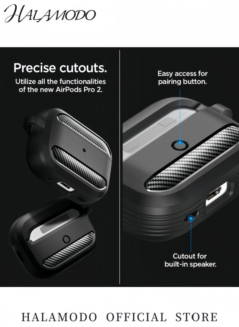 Generic Shockproof Armor Case with Keychain for Apple AirPods Pro Durable TPU/PC Protective Cover with Carbon Fiber Design Wireless Charging Compatible (Portable Carabiner Included)  - Image 4
