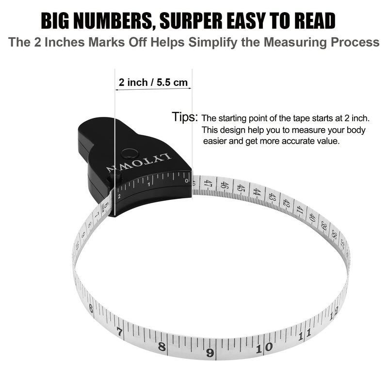 LYTOWN 2PCS Tape Measure Body Measuring Tape 60inch (150cm), Retractable Measuring Tape for Body Measurement & Weight Loss, Accurate Body Tape Measure for Fitness, Tailor, Sewing, Handcrafts, Clothes - Image 5