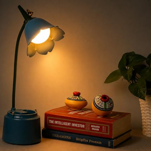 Lexton Flower Bird Table Lamp | Eye Friendly, USB Rechargeable, 3 Color Modes, Touch On/Off Switch, Adjustable Arm, Pen Holder | Suitable for Room Decor, Reading, Office (Pack of 1, Blue) - Image 1