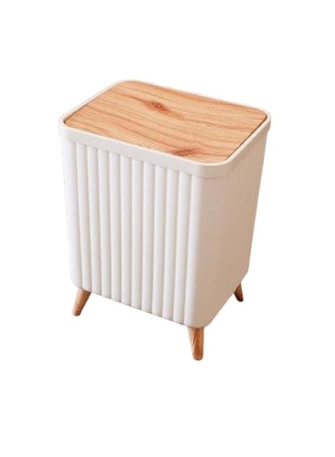 11L Square Waste Basket - Stylish Design with Wooden Leg Base - Modern Wastebasket for Home and Office (White) - Image 1