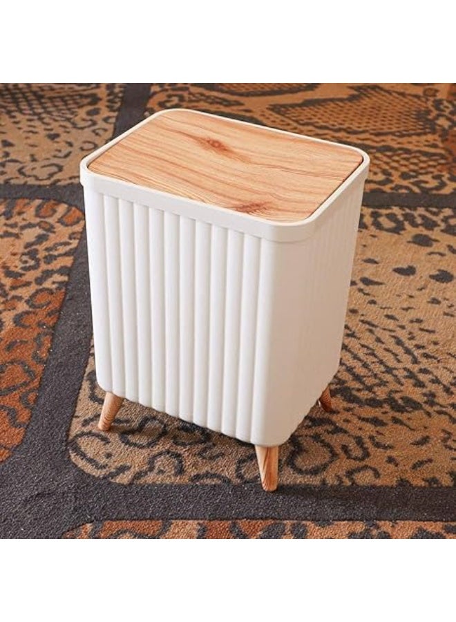 11L Square Waste Basket - Stylish Design with Wooden Leg Base - Modern Wastebasket for Home and Office (White) - Image 2