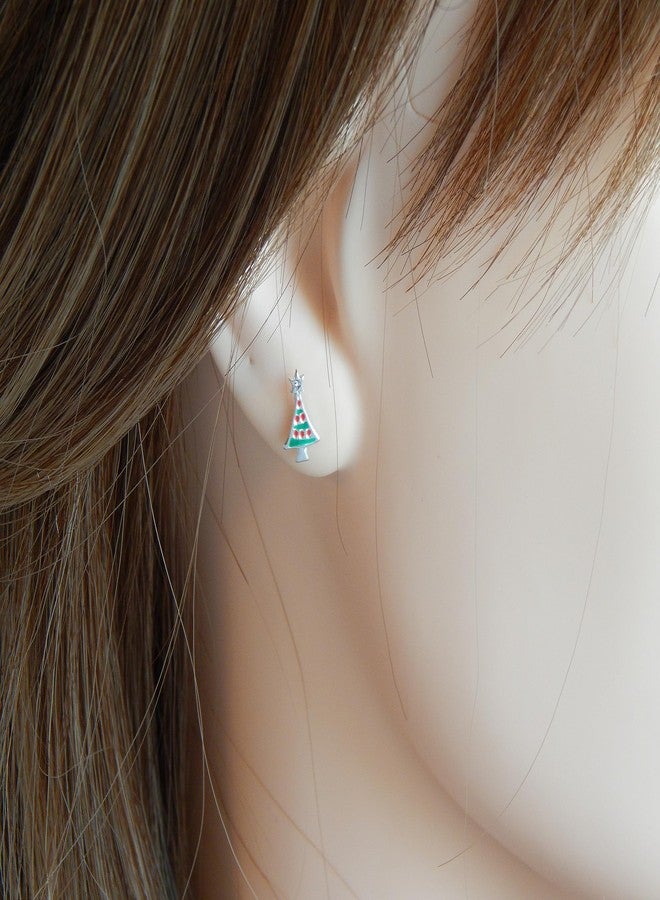 آيسروز أقراط مرصعة بالكريستال على شكل شجرة عيد الميلاد وسانتا كلوز وعصا حلوى، مصنوعة من الفضة الإسترليني عيار 925 (مجموعة من 3 قطع) 28468 - Image 4