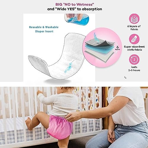 VParents Solid Washable Baby Cloth Diaper Reusable Adjustable Size Waterproof Pocket Cloth Diaper Nappie (With Insert) (Pack of 1) - Image 2