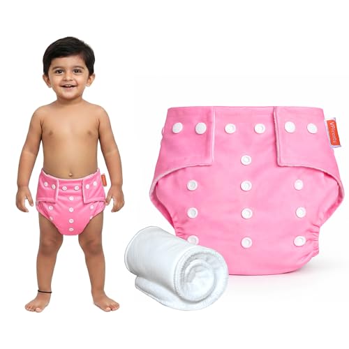 VParents Solid Washable Baby Cloth Diaper Reusable Adjustable Size Waterproof Pocket Cloth Diaper Nappie (With Insert) (Pack of 1) - Image 1