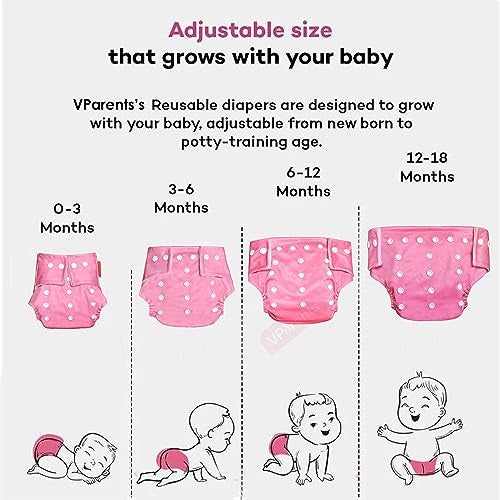 VParents Solid Washable Baby Cloth Diaper Reusable Adjustable Size Waterproof Pocket Cloth Diaper Nappie (With Insert) (Pack of 1) - Image 5
