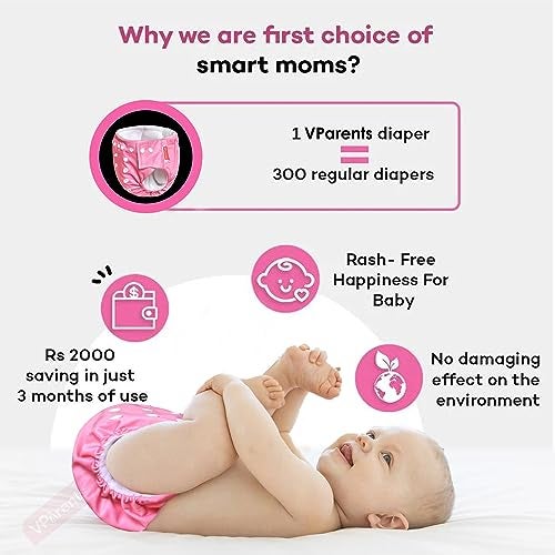 VParents Solid Washable Baby Cloth Diaper Reusable Adjustable Size Waterproof Pocket Cloth Diaper Nappie (With Insert) (Pack of 1) - Image 4