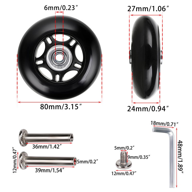 OwnMy عجلات استبدال حقائب السفر OwnMy 80mm x 24mm، عجلات دوارة مطاطية مع محامل، مجموعة من 2 - Image 2