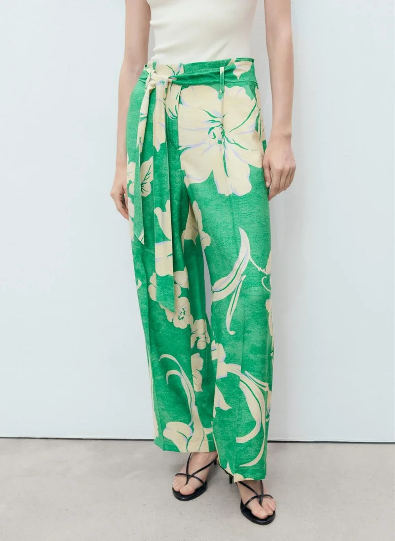 MANGO Printed trousers with belt