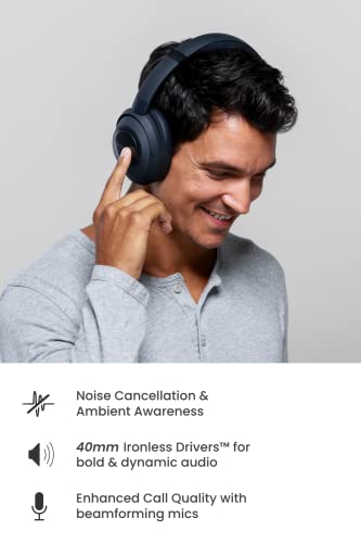 Cleer Alpha Noise Cancelling Bluetooth Headphones, 40mm Ironless Driver, Deep Bass Customize EQs, 35Hr Play, Dual-Mic, Clear Calls, Comfort Fit, Bluetooth 5.1, Hi-Res Wireless Headphone, Midnight Blue - Image 2