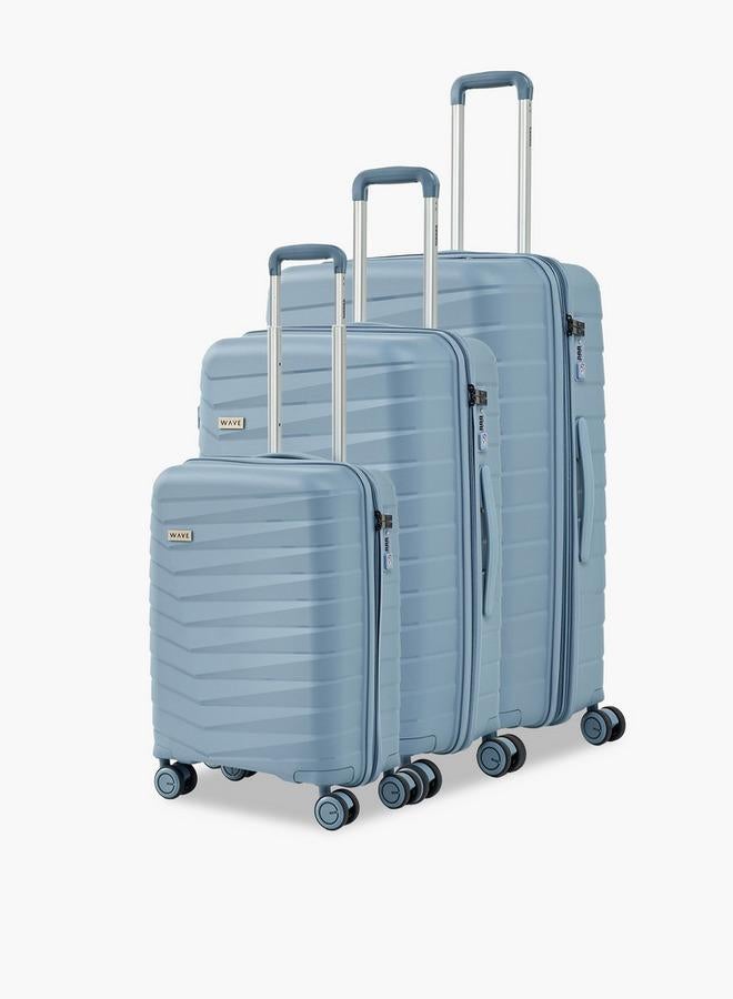 Wave Textured Hardcase Trolley Bag With Retractable Handle - Set Of 3 - Image 1