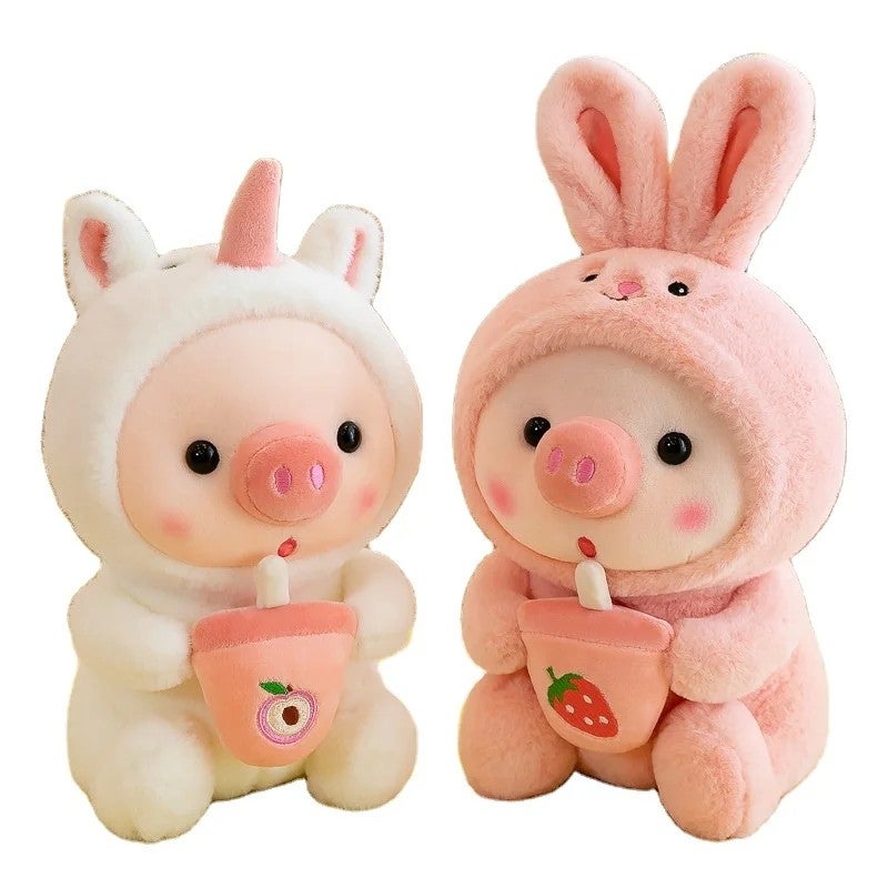 Y&D Soft  Plushie Doll Pink Hugging Boba Pearls Bubble Milk Tea Cup Cute Stuffed Animal Small Stuffed Pig Plush Toy - Image 1