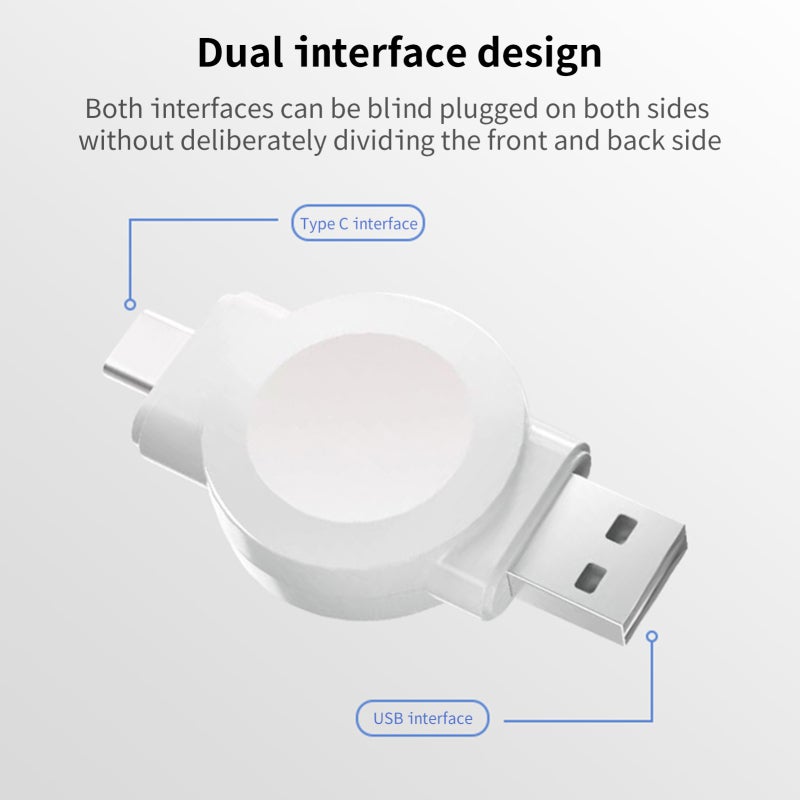 محول شاحن لاسلكي - شحن سريع خلال 2~3 ساعات - امتصاص مغناطيسي - واجهات USB مزدوجة ونوع C - حماية فائقة آمنة - شاحن أبيض بديل لساعات أبل ألترا سيريز 8 و7 و6 وSE و5 و4 و3 و2 و1 - Image 3
