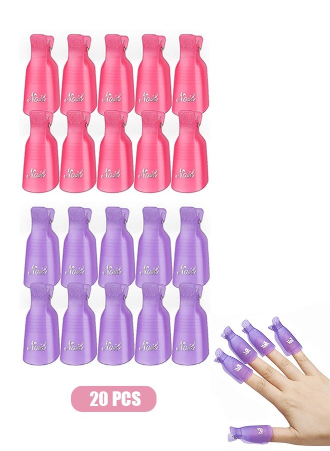 20 Pcs Gel Polish Remover Clips, Cleaner Cap Clip Reusable Toenail and Finger Gel Polish Remover Tool, Best Gel Nail Polish Remover Kit for Professional Salon (Red+Purple) - Image 1