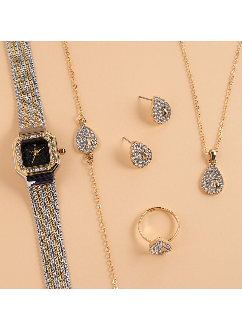 Clasico ✨ مجموعة هدايا نسائية فاخرة من الساعة والمجوهرات الاصطناعية – ساعة، قلادة، أقراط، خاتم وسوار ✨ - Image 2