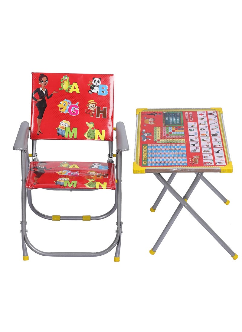 caddyFull caddyFull Best for Kids Pattern Printed Adjustable Foldable Study Table and Chair Set for Kids Boy and Girl Age Recomendation 2 to 6 Year Old RED 
