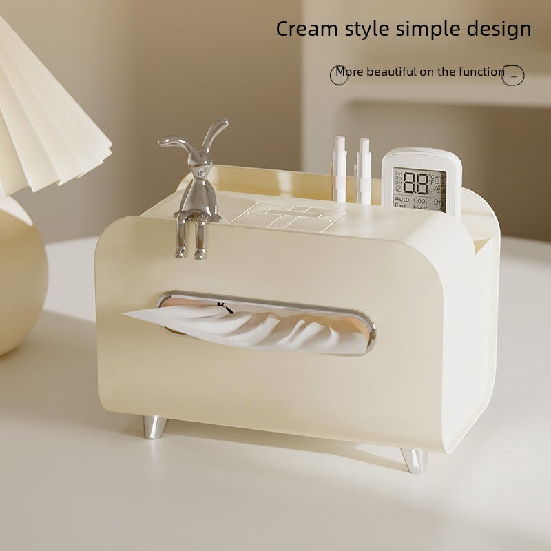 Cream Style Tissue Box Desktop Light Luxury Style Paper Box Household Living Room Coffee Table Multifunctional Remote Control Paper Box(Light grass green) - Image 2