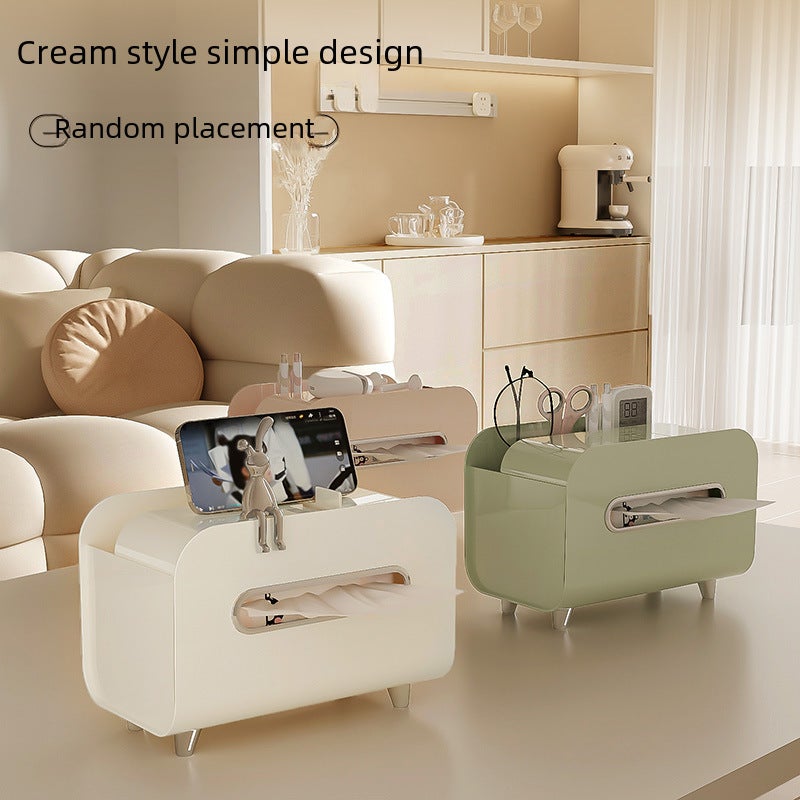 Cream Style Tissue Box Desktop Light Luxury Style Paper Box Household Living Room Coffee Table Multifunctional Remote Control Paper Box(Light grass green) - Image 3