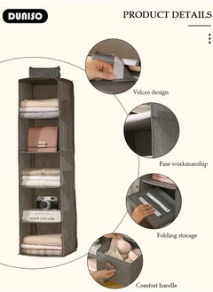 DUNISO 5-Tier Hanging Clothes Organizer, Hanging Shelf Organizer with 2 Drawers, Storage Box Collapsible Shelves Hanging Closet for Clothes, Socks, Underwear, Hat, Jeans, Towel, Sweater, in Bedroom, Dorm College Room  - Image 2