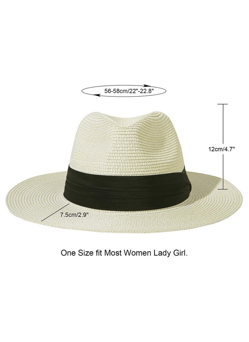 Womens Mens Wide Brim Straw Panama Hat ,Summer Beach Sun Hat UPF Straw Hat For Women