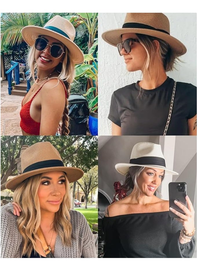 Womens Mens Wide Brim Straw Panama Hat ,Summer Beach Sun Hat UPF Straw Hat For Women