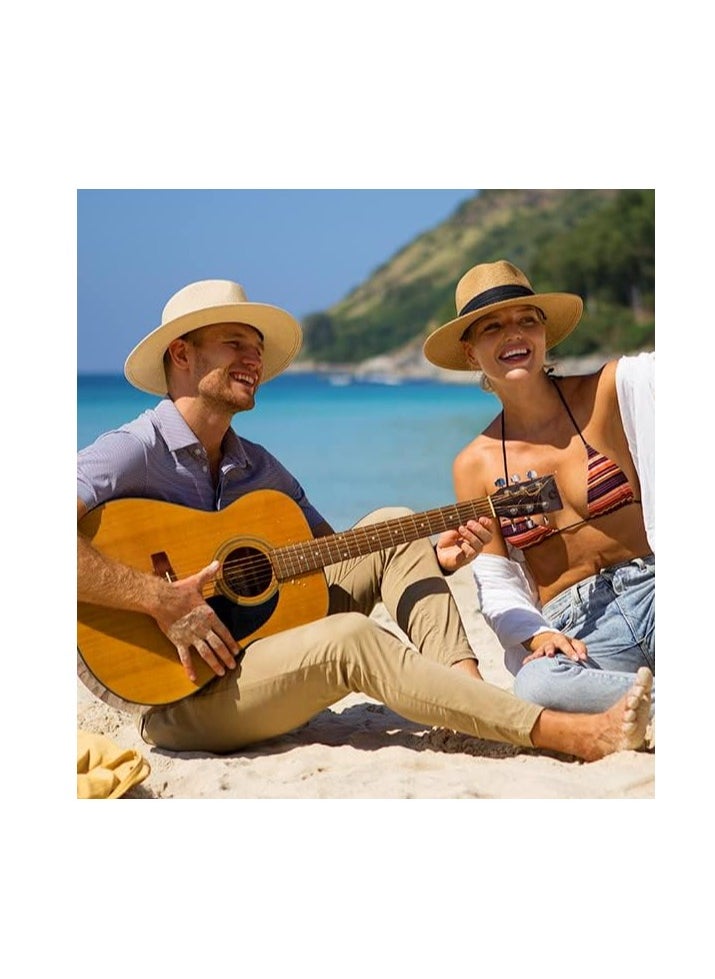 Womens Mens Wide Brim Straw Panama Hat ,Summer Beach Sun Hat UPF Straw Hat For Women