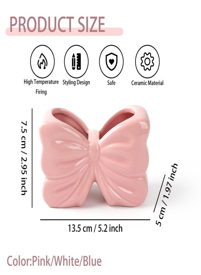 Deapeey Bow Toothbrush Holder， 2-Slot Toothbrush and Toothpaste Holder Cute Toothbrush Holder Set, Bathroom Counter Organizer for Bathroom，Electric Toothbrushes, Floss, Razors - Pink - Image 3