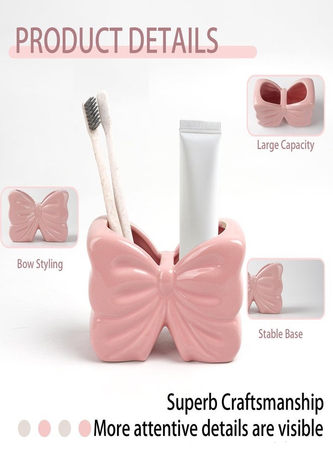 Deapeey Bow Toothbrush Holder， 2-Slot Toothbrush and Toothpaste Holder Cute Toothbrush Holder Set, Bathroom Counter Organizer for Bathroom，Electric Toothbrushes, Floss, Razors - Pink - Image 2