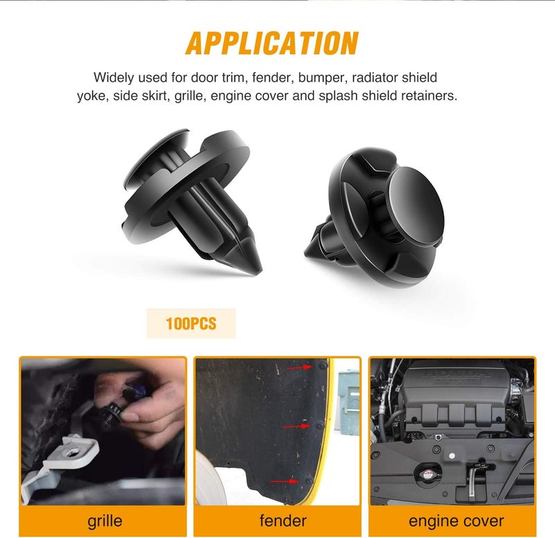 جوواك مجموعة GOOACC GRC-46 المكونة من 100 قطعة من مشابك مثبتات النايلون للصدام، بديل OEM #01553-09321، مقاس 8 مم، مع قطعة إضافية واحدة من أداة إزالة المثبتات مقاوم للبقع والتلطيخ - Image 4